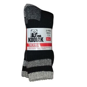 New with Tags Kodiak Men's Thermal Wool Socks 2 Pairs Shoe Size 7-12 Black Grey